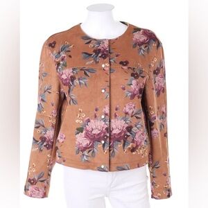 Amisu Brown floral detail jacket purple flowers fall jacket suede